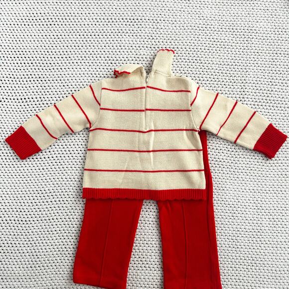 Little Angel Red Cream Two Piece Cottage Floral Knit Sweater Pants Set 2 Toddler - Picture 5 of 9